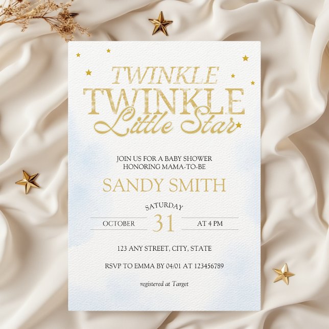 Invitation Twinkle Twinkle Little Star Moon Baby shower (Twinkle Twinkle Little Star Baby Shower Invitation Celestial Star Moons Gold)