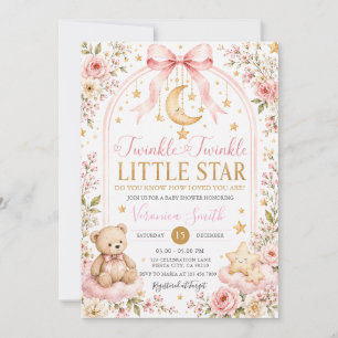 Invitation Twinkle Twinkle Little Star Moon Bear Baby Shower
