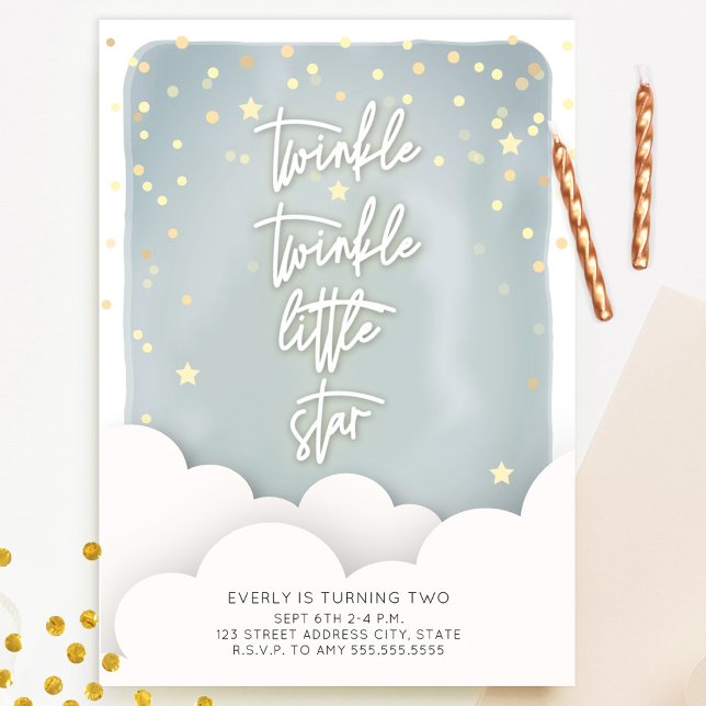 Invitation Twinkle Twinkle Little Star Nuages Anniversaire (Créateur téléchargé)