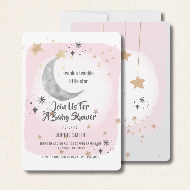 Invitation Twinkle Twinkle Little Star Pink Watercolor  (Créateur téléchargé)