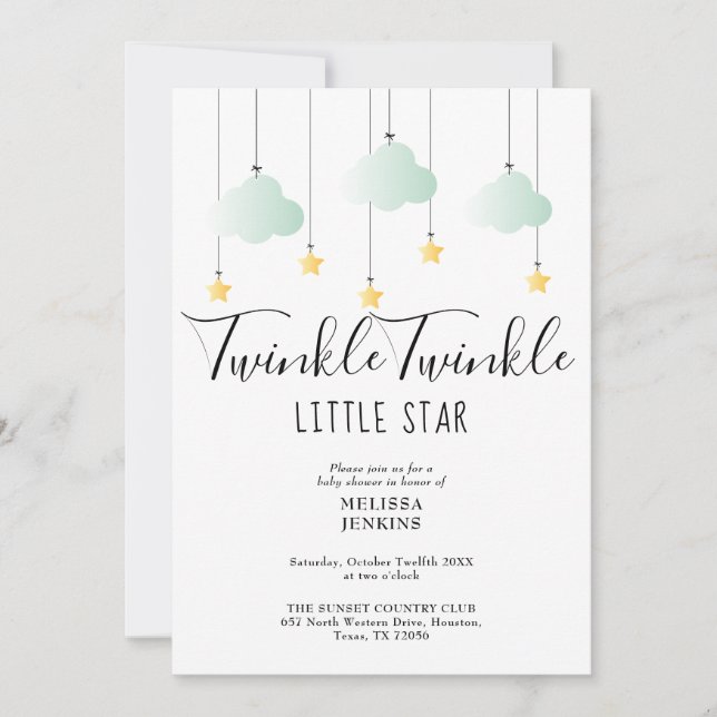 Invitation Twinkle Twinkle Little Star QR Code Baby shower (Devant)