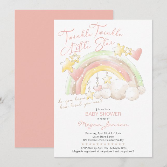 Invitation Twinkle Twinkle Little Star Rainbow Baby shower (Devant / Derrière)