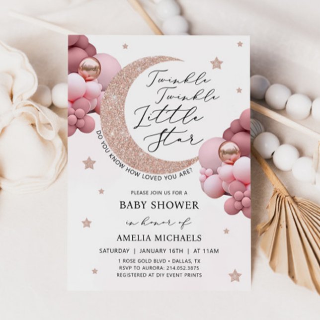 Invitation TWINKLE TWINKLE Lune Rose Et Baby shower Étoiles (Créateur téléchargé)