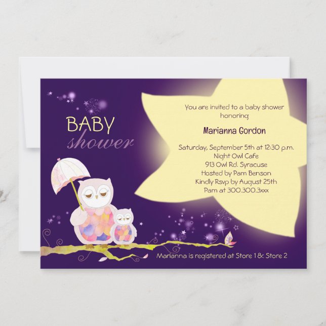 Invitation Twinkle Twinkle Star + Owl Baby shower (Devant)