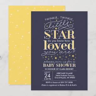 Invitation Twinkle Twinkle Star Thème Baby shower Marine