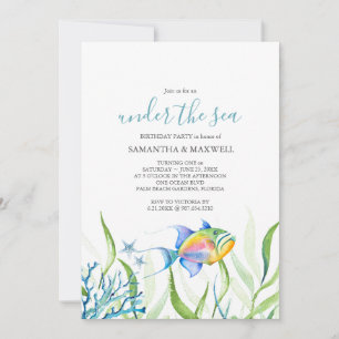 Invitation Twins Anniversaire Fête Cute Poisson Tropical