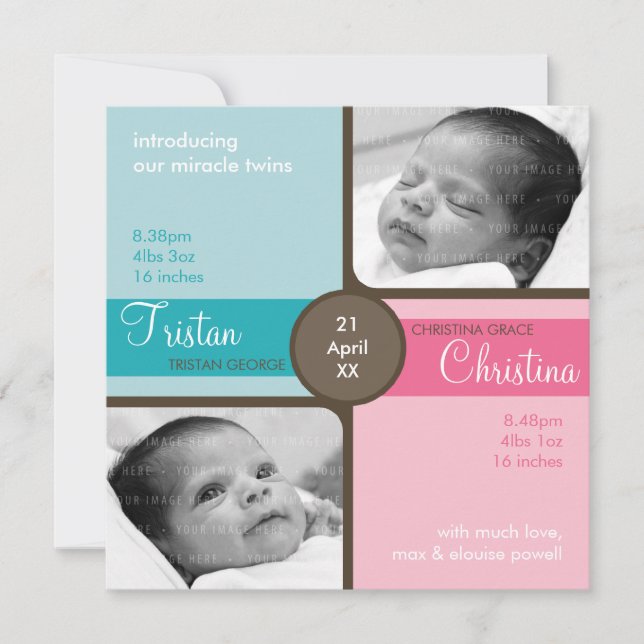 Invitation TWINS BABY MERCI :: chéri 1SQ (Devant)
