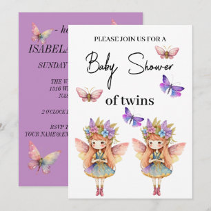 Invitation Twins Baby shower fée avec mouettes