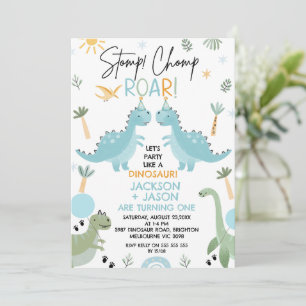 Invitation Twins Blue Green Party Comme un Dinosaure Annivers