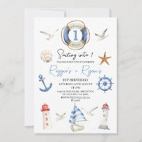 Twins Blue Nautical vole en un 1er anniversaire