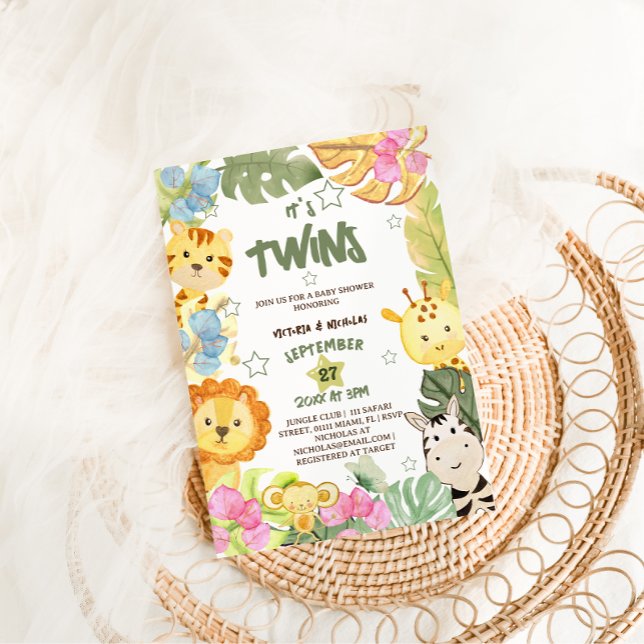 Invitation Twins Boho Safari Animaux Baby shower (Créateur téléchargé)