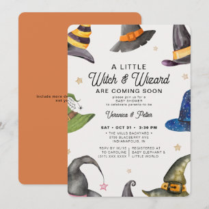 Invitation Twins Boy Girl Orange Halloween Baby shower