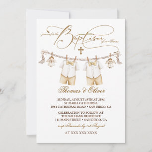 Invitation Twins Boys Baptême Christening