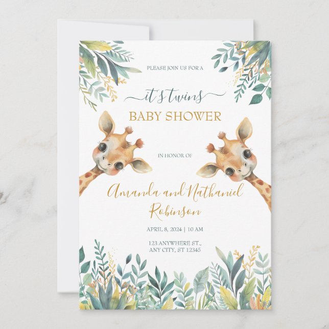 Invitation Twins Cute Wild Jungle Animaux (Devant)