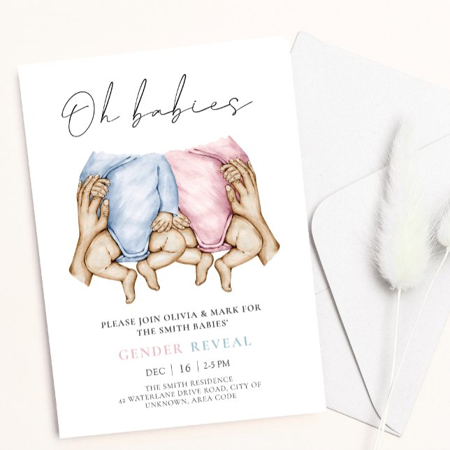 Invitation Twins Genre Révéler aquarelle bébé devient invitat (Créateur téléchargé)