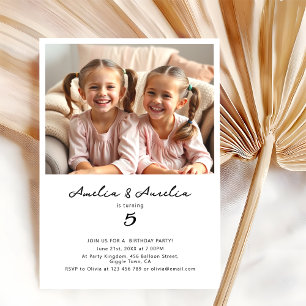 Invitation Twins Girls Minimaliste moderne fête d'anniversair