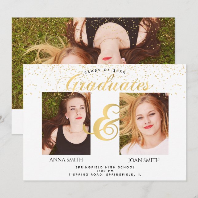 Invitation Twins Graduation Photo (Devant / Derrière)