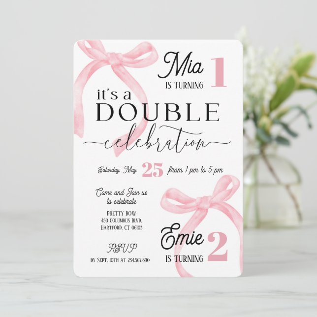 Invitation Twins Join Birthday Pink Coquette (Debout devant)