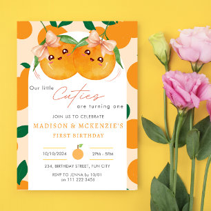 Invitation Twins Little Cuties Orange 1er Anniversaire