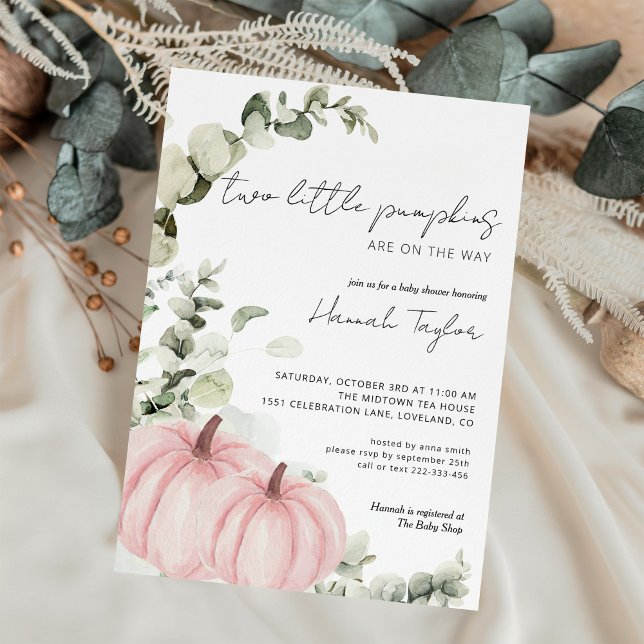 Invitation Twins Little Pumpkin Pink Girl Fall Baby Shower (Créateur téléchargé)