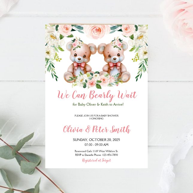 Invitation TWINS Nous Pouvons Attendre Teddy Bear Baby shower (Créateur téléchargé)