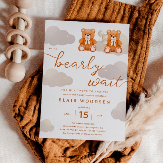 Invitation Twins On Peut Attendre Teddy Bear Baby shower (Créateur téléchargé)
