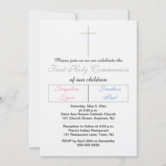 Invitation Twins Pink Blue First Holy Communion (Devant)