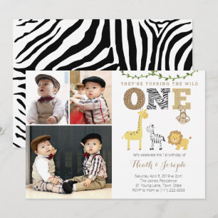 Invitation Twins Safari 1er Anniversaire Fête, Multiples phot