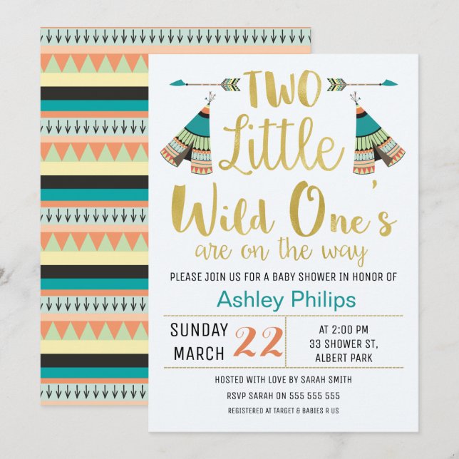 Invitation Twins Tribal Little One Faux Baby shower Invitatio (Devant / Derrière)