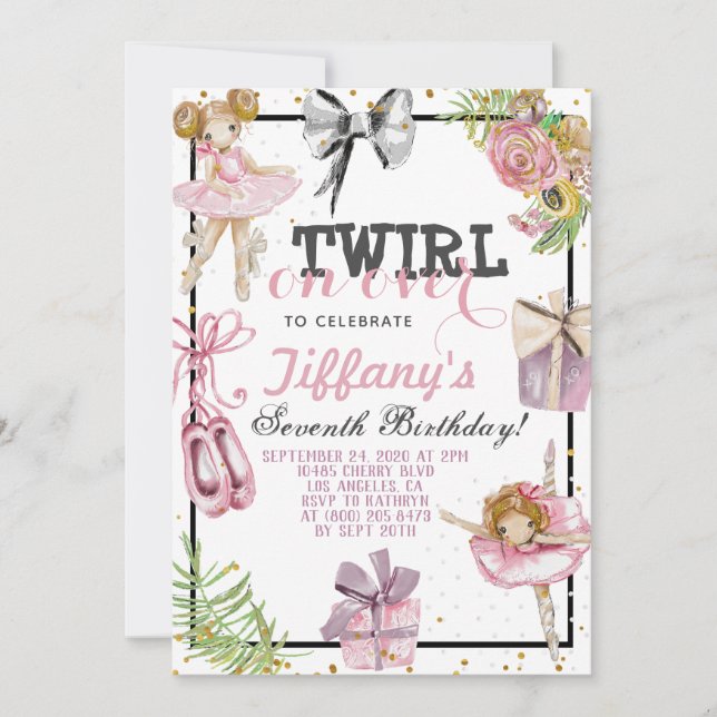 Invitation Twirl sur l'anniversaire de Ballerina (Devant)