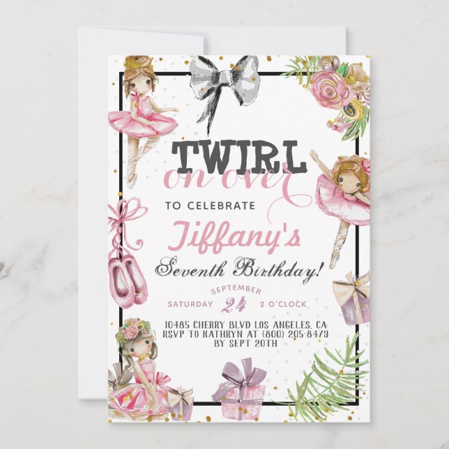 Invitation Twirl sur l'invitation d'anniversaire de Ballerina (Devant)