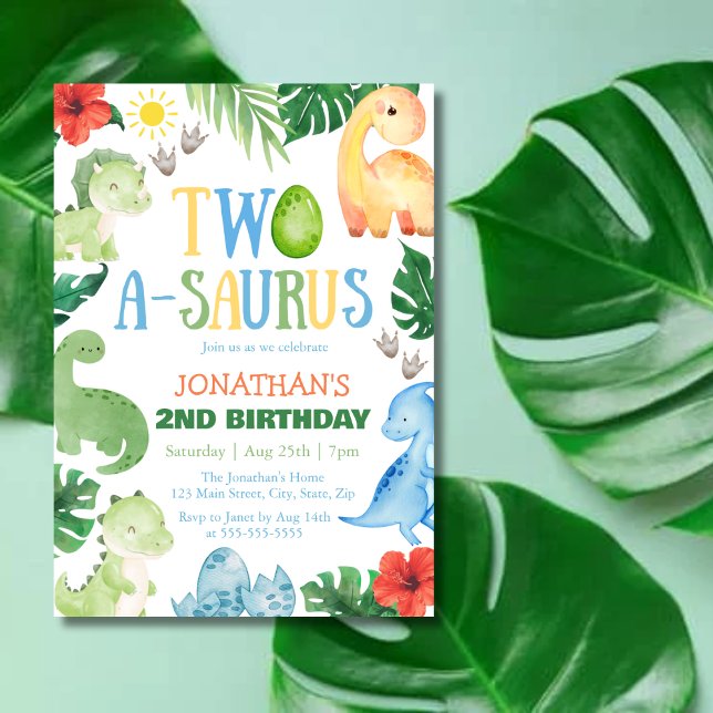 Invitation Two A-Saurus Dino 2nd Birthday (Créateur téléchargé)
