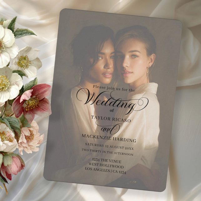 Invitation Two Brides Wedding Photo Template (Two Brides Wedding Photo Template invitation with elegant typography by Ricaso. Add photo and text)