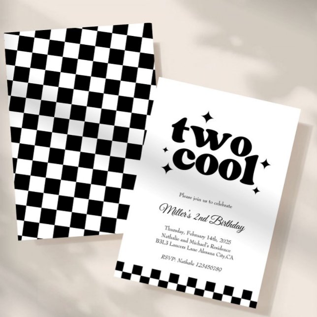 Invitation Two Cool, Dude! | Boys 2nd Retro Minimalist Party  (boy 2nd birthday invitation, happy face birthday, groovy boys birthday, retro birthday invitation, b)