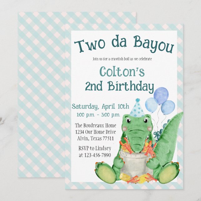 Invitation Two da Bayou - Fête d'anniversaire de l'écrevisse (Devant / Derrière)