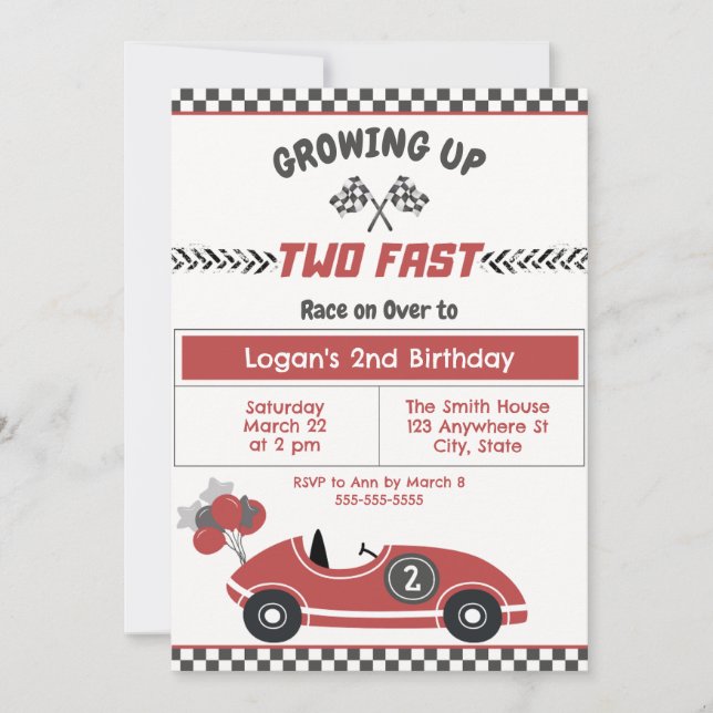 Invitation "Two Fast" Race Car 2e Anniversaire Fête Invitatio (Devant)