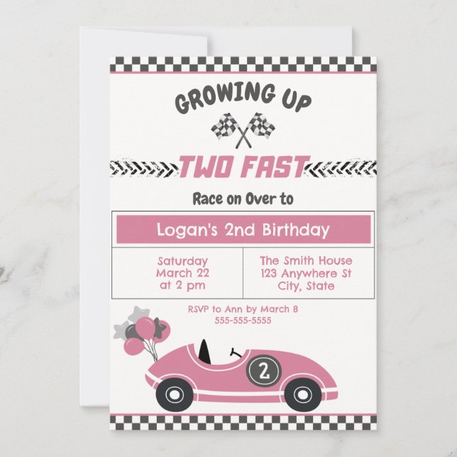 Invitation "Two Fast" Race Car 2e Anniversaire Fête Invitatio (Devant)