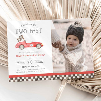 Invitation Two Fast Red Race Car 2nd Birthday Photo