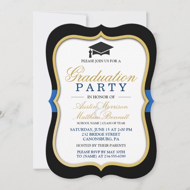 Invitation Two Grads - Gold Bracket Frame Graduation Party (Devant)