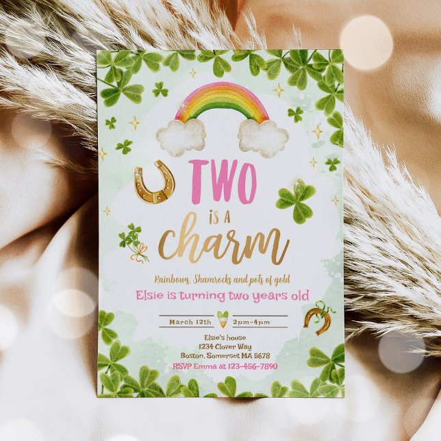 Invitation Two Is A Charm St Patrick's 2nd Birthday Party (Créateur téléchargé)