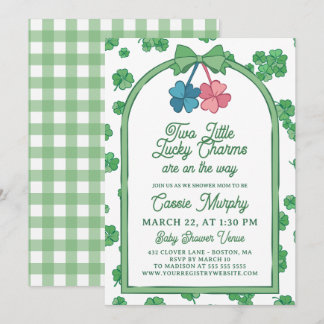 Invitation Two Lucky Charms Clovers Girl Boy Twin Baby Shower