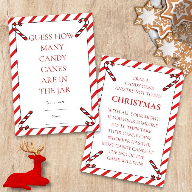 Invitation Two Printable Candy Cane Theme Christmas Game Card (Front and back view)