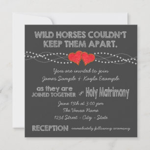 Invitation Two Red Hearts Vintage Typografy Wedding