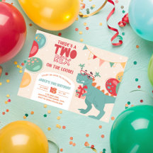 Two Rex Birthday Invitation. Dino 2nd Invite. Prin