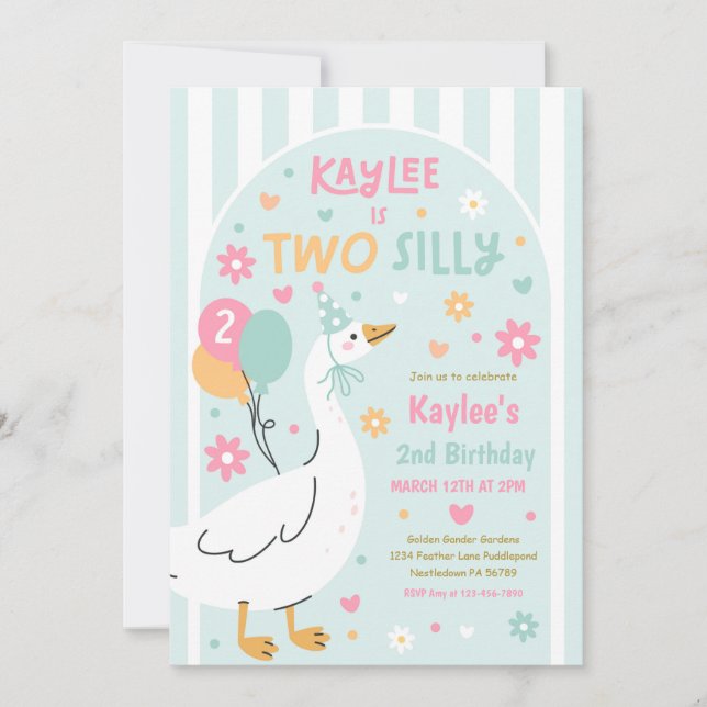 Invitation Two Silly Goose 2nd Birthday Party Spring Birthday (Devant)
