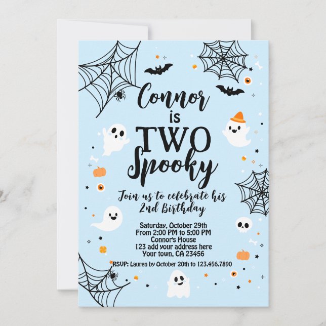 Invitation Two Spooky Blue Halloween  (Devant)