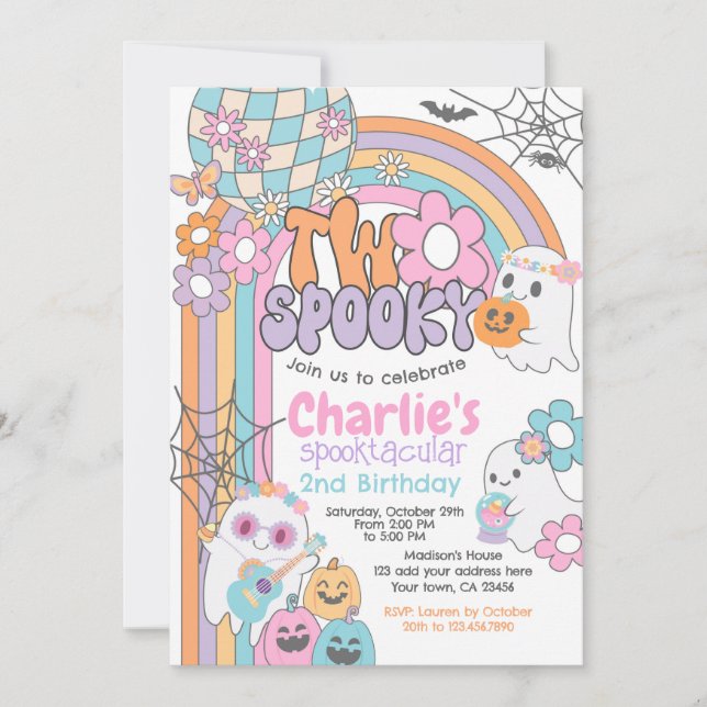 Invitation Two Spooky Hippie Halloween 2nd Birthday (Devant)