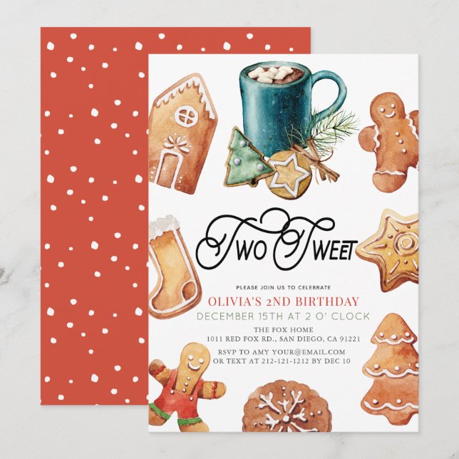 Invitation Two Sweet Christmas Cookies & Cocoa 2nd Birthday (Devant / Derrière)