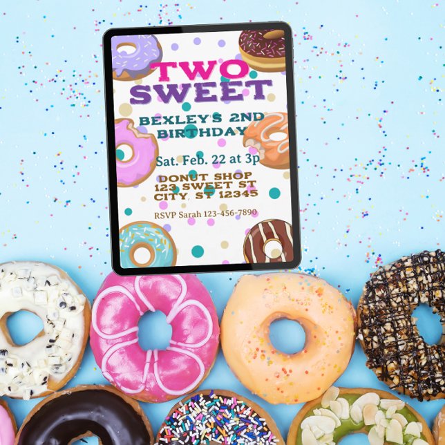 Invitation TWO Sweet, donuts and dots 2nd Birthday (Créateur téléchargé)