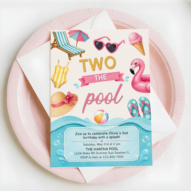 Invitation Two The Pool Summer Birthday Party  (Créateur téléchargé)